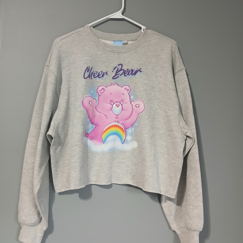 LG Gray and Pink Crew Neck Sweater with Care Bear Design